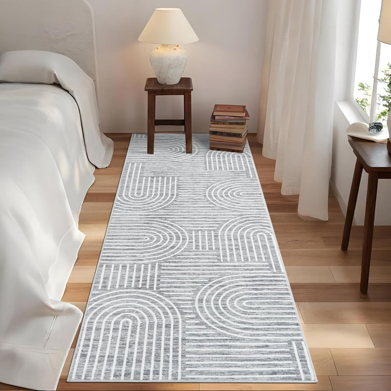 Striped Washable Area Rug, Gray, Rectangle 240 x 340 cm