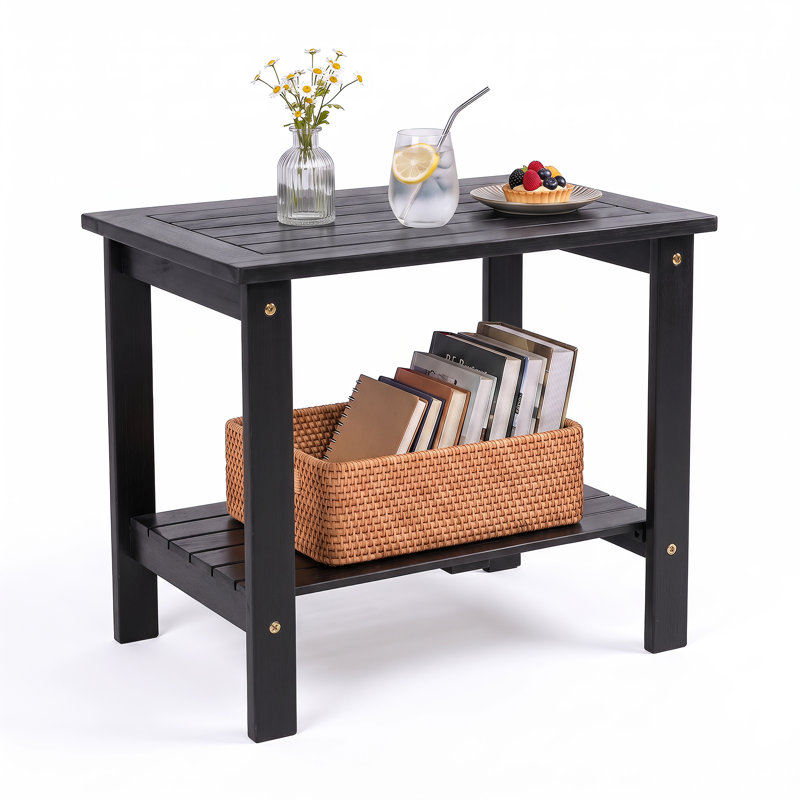 Table de bout d'extérieur à 2 niveaux pour table de bout en bois d'eucalyptus avec plateau à lattes, 1