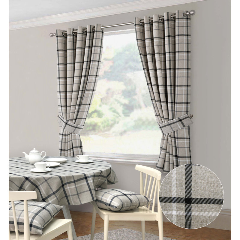 Groover Check Eyelet Room Darkening Curtains, Grey, 114cm Width x 107cm Drop 
