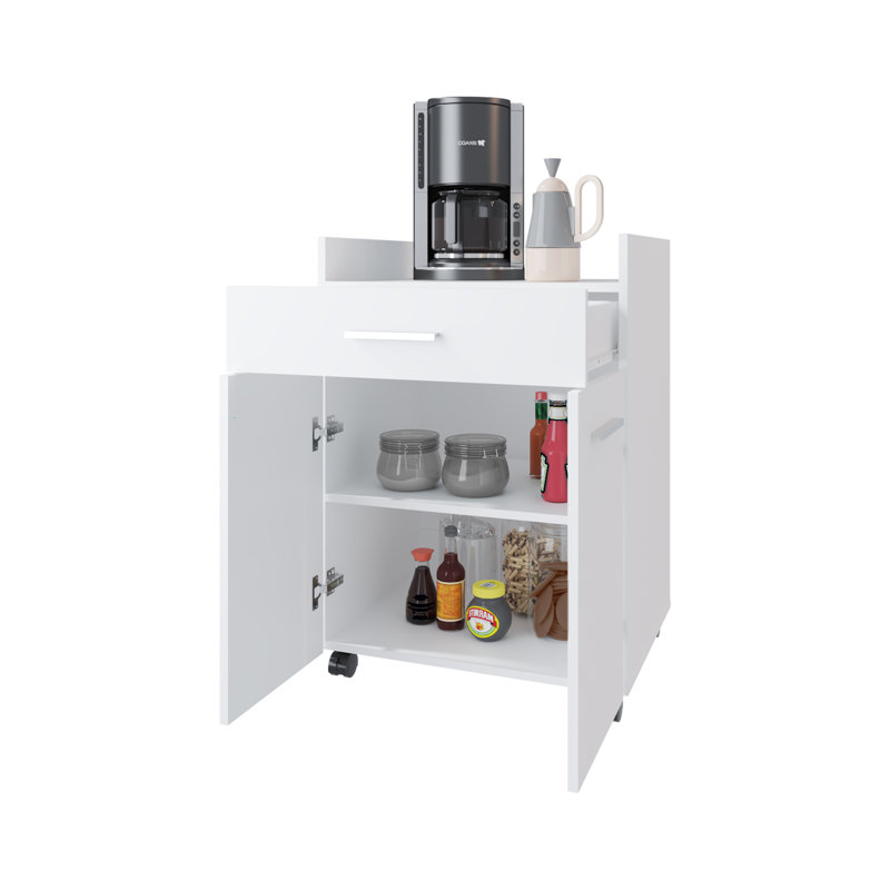 Chariot de cuisine avec 2 portes et 1 tiroir, blanc