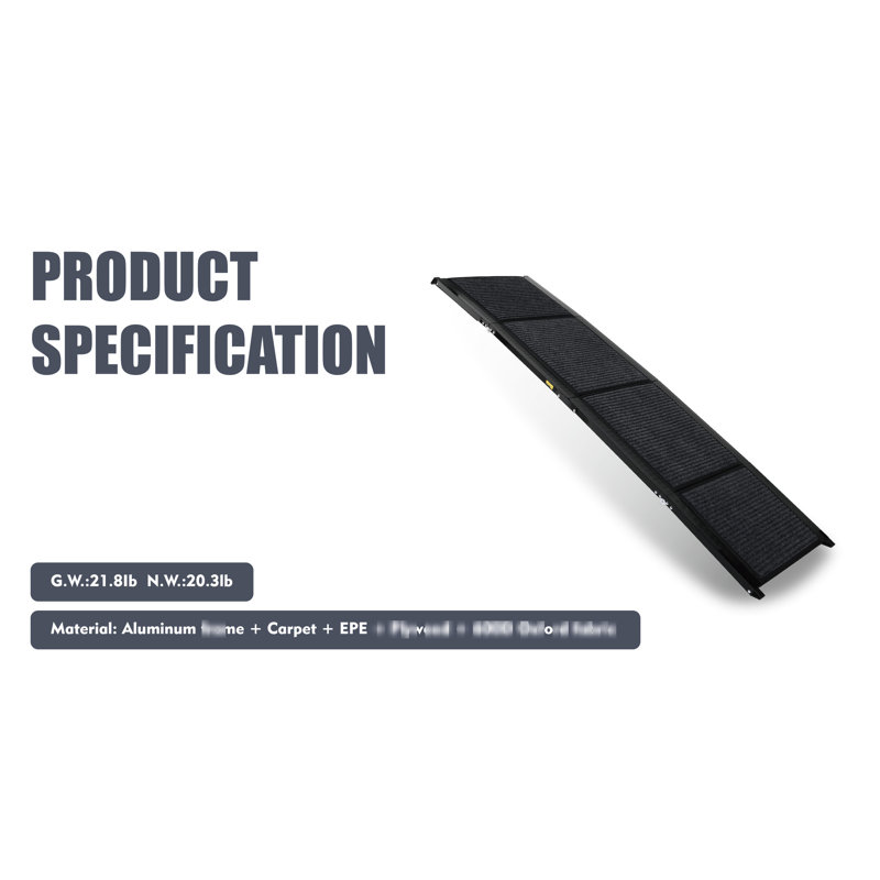 Rampe pour chien de 71 pouces, pour chiens de taille moyenne et grande portative et pliable, tapis antidérapant, structure, véhicule à corde, pliable de 71 po de long avec surface de glissement, supportant jusqu'à 250 lb, lits hauts convenables, quatre