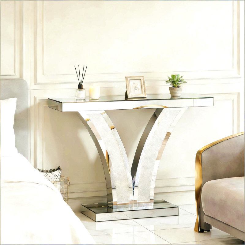 Table de vestibule en forme de V, table d'appoint en miroir, console