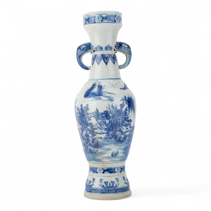 Blue and White Porcelain Vase with Landscape Scene