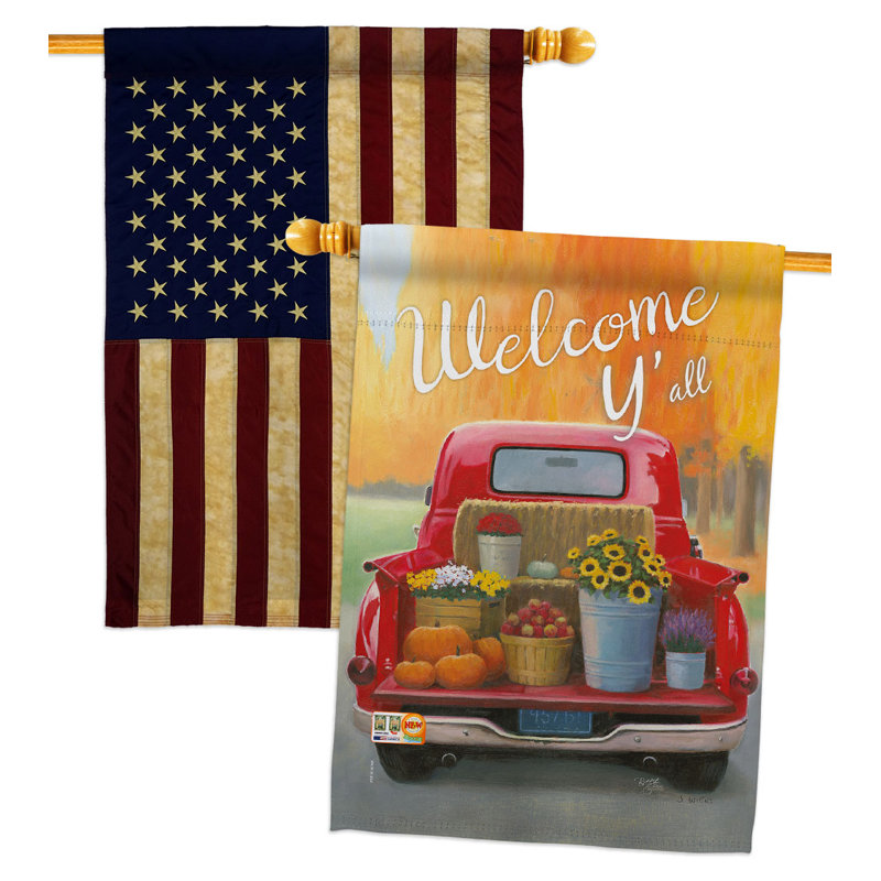 Drapeau de maison à double face en polyester 40 x 28 po Welcome Harvest Truck