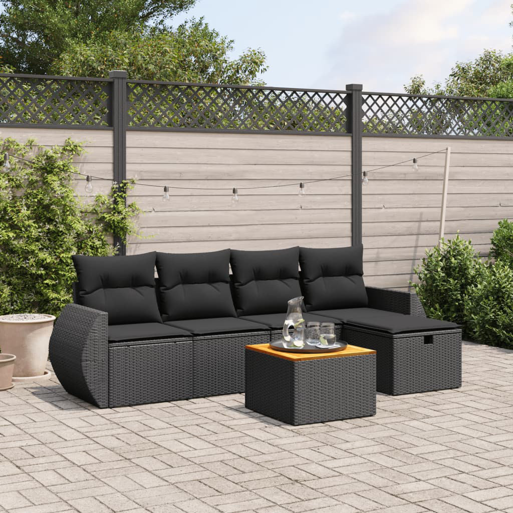 Vidaxl 6-Tlg. Garten-Sofagarnitur Mit Kissen Schwarz Poly Rattan