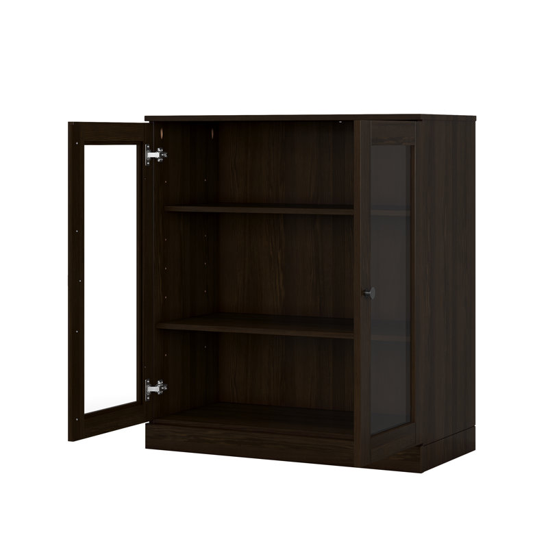 Palace Imports 100% Solid Wood Short Bookcase with Glass Doors, Adjustable Shelves, Modular Storage Bookshelf, 32" W x 35.75" H