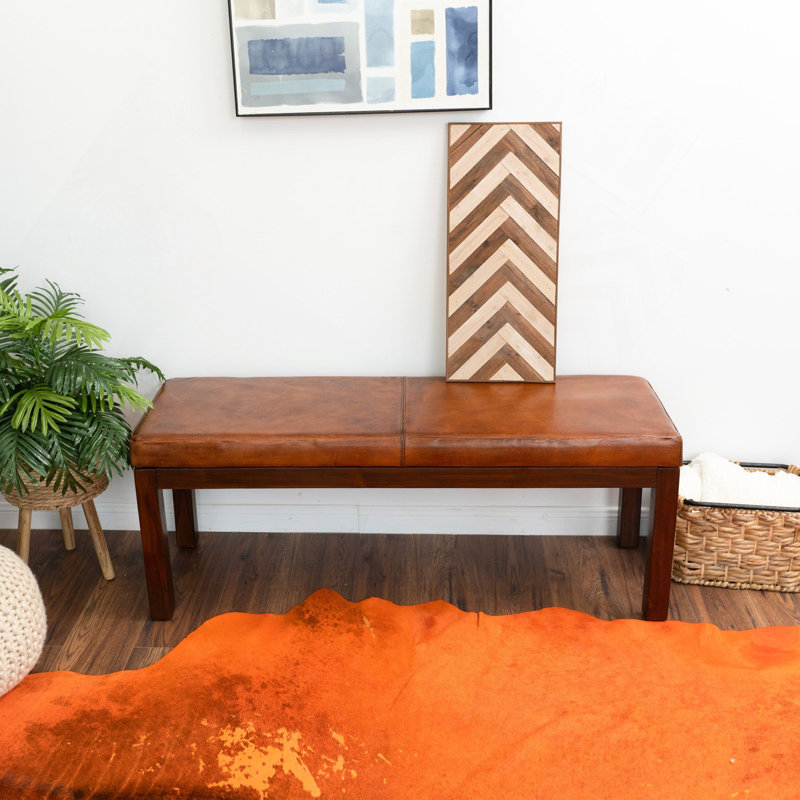 Banc en cuir brun clair Austin avec lignes Austin