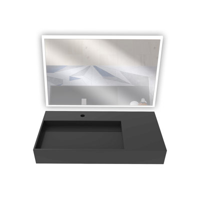 Juniper 36" Solid Surface Wall Mount Modern Minimalist Left Basin Bathroom Sink and LED Mirror Set