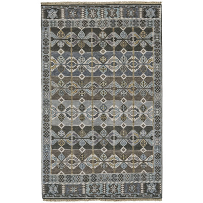 Tapis bleu en laine noué à la main Southwestern