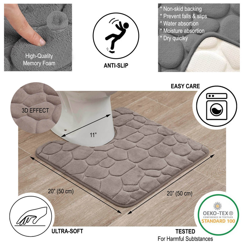 Taupe Memory Foam U-Shaped Contour Bath Rug with Pebble Design