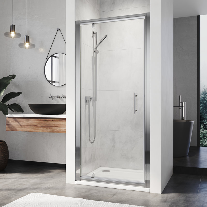 Madarisse Pivot Framed Shower Door with Clear Glass, 185cm H x 70cm W