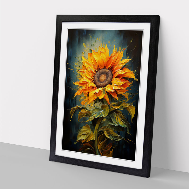 XYZ-FRM-V1223-1599 Sunflower Modern - Single Picture Frame Print on Wood, Black, 46cm H x 34cm W x 2cm D