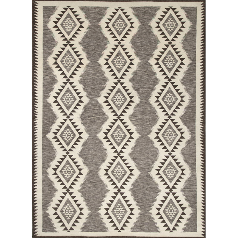 Mesa Hand Knotted Wool Southwestern Area Rug in Ivory/Heathered Gray/Dark Gray, Rectangle 8' x 10'