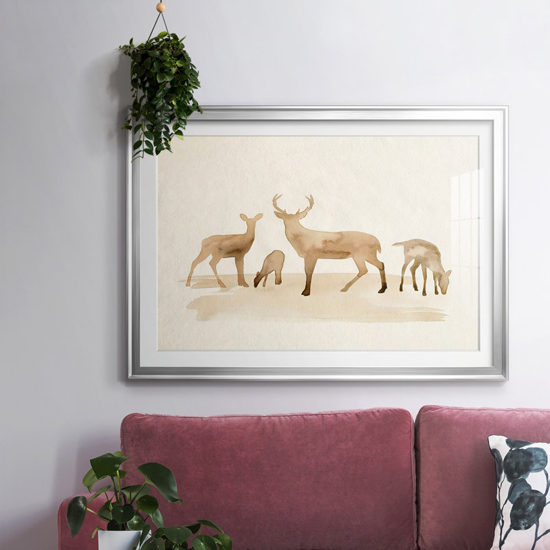 Whitetail Herd I, reproduction d'art encadrée, Argent, H 30 po x l 44 po x P 1,5 po