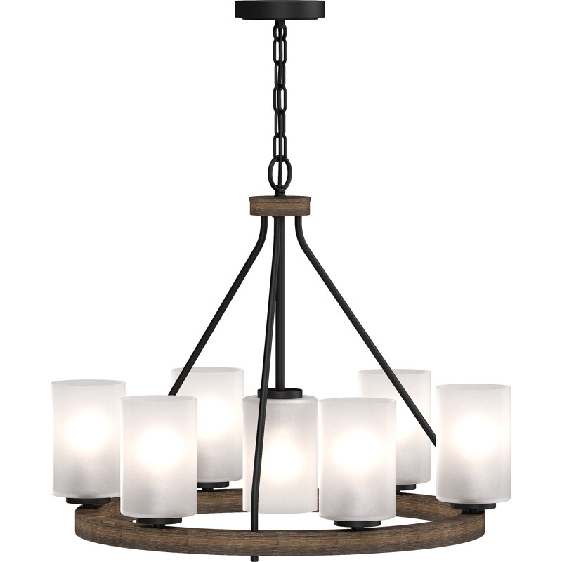 Lustre suspendu 7 lumières avec abat-jour cylindrique en verre givré Shamavi