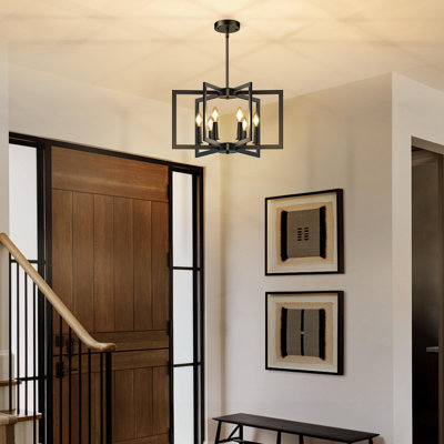 Lustre noir, lustre de salle à manger, éclairage industriel moderne en métal géométrique pour la cuisine du vestibule de la ferme (6 ampoules E12 non incluses)