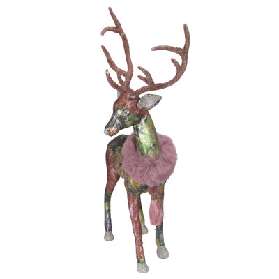 Figurine de Noël cerf orné de paillettes florales de 23 po
