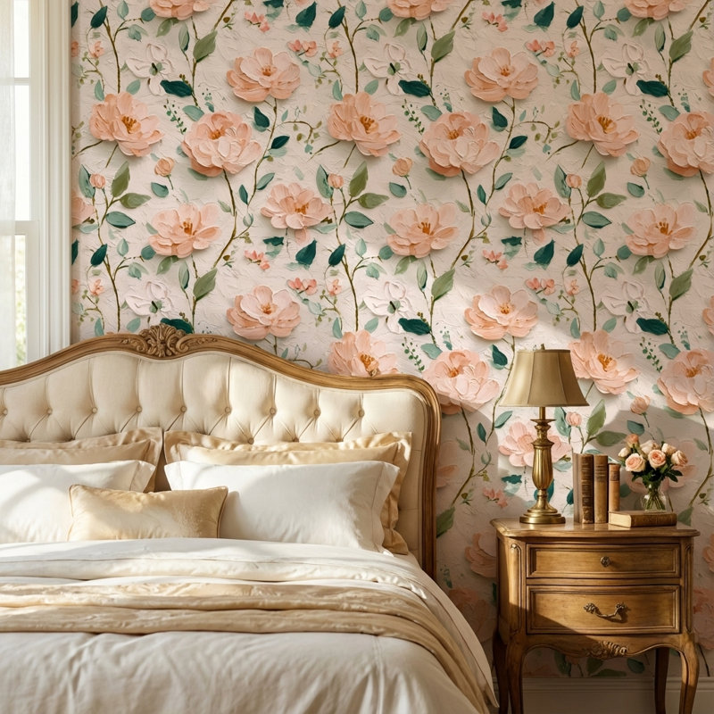 Papier peint floral, décoration murale élégante et rétro
