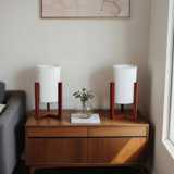 2 Piece Wood 15" Cylinder Tripod Lamp Set