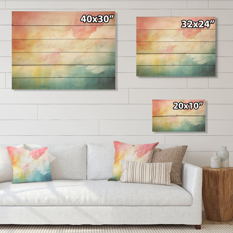 Aquarelle aurores boréales I - aurores boréales, art sur bois de pin naturel, H 30 po x l 40 po