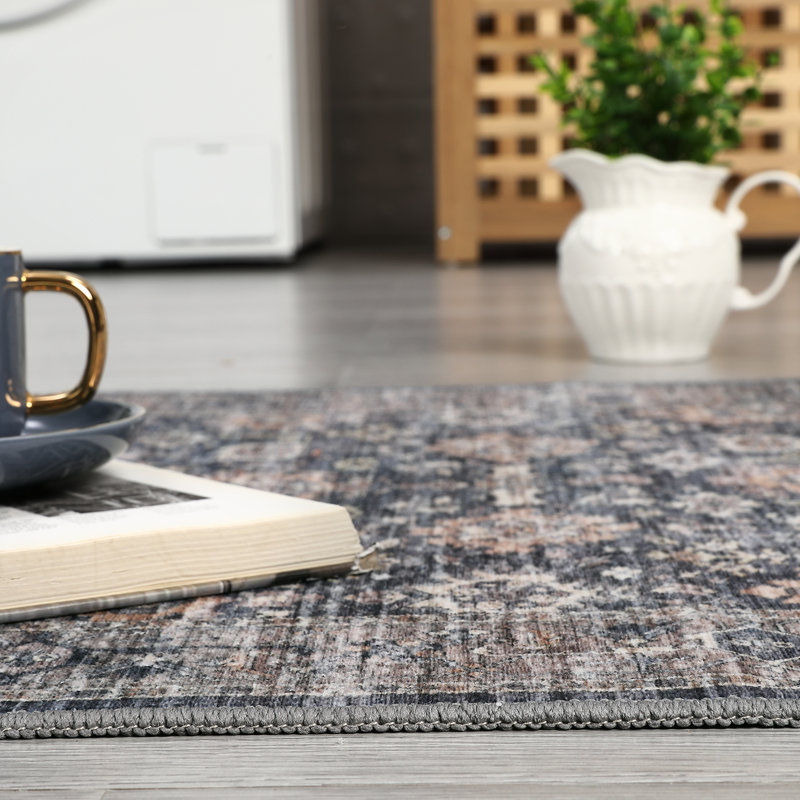 Washable Area Rug for Living Room Boho Vintage Rug Non Slip Throw Rugs Floral Bedroom Rug, Rectangle 8' x 10'