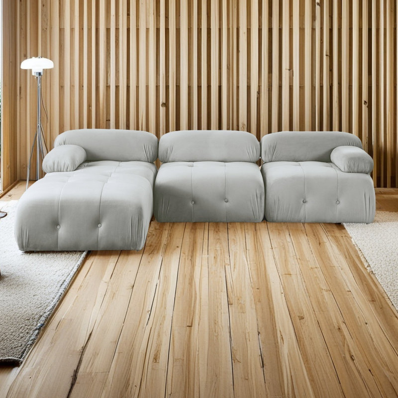 Modular Sectional Sofa, Button Tufted Designed And Diy Combination,L Shaped Couch With Reversible Ottoman, Light Gray Velvet