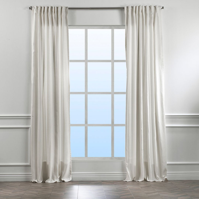 100% Blackout Textured Extra Long & Extra Wide Decorative Curtain - Single Panel, 260cm Width x 295cm Drop, Ecru