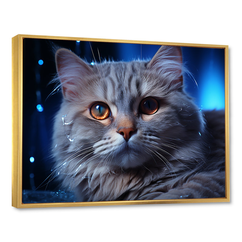 Décoration murale chat bleu British Shorthair Majesty, H 30 po x l 40 po x P 1,5 po, Cadre flottant doré