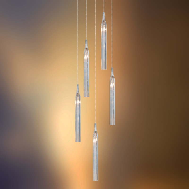 Luminaires suspendus 5 lumières Cristalli, Nickel satiné