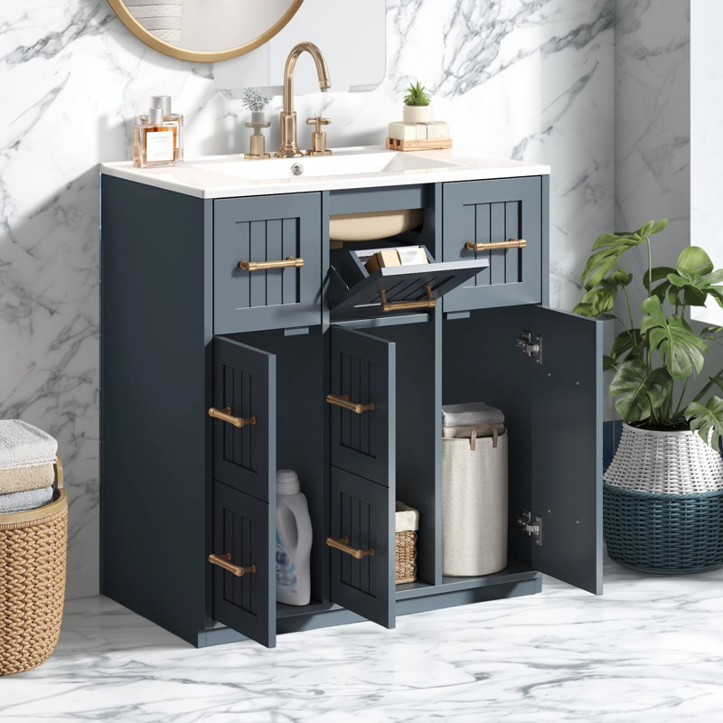 30" Bathroom Vanity with Undermount Sink, Solid Wood Frame, Soft-Close Drawers & Doors, Painted Surface, Modern Bathroom Cabinet with Tip-Out Drawer and Ample Storage