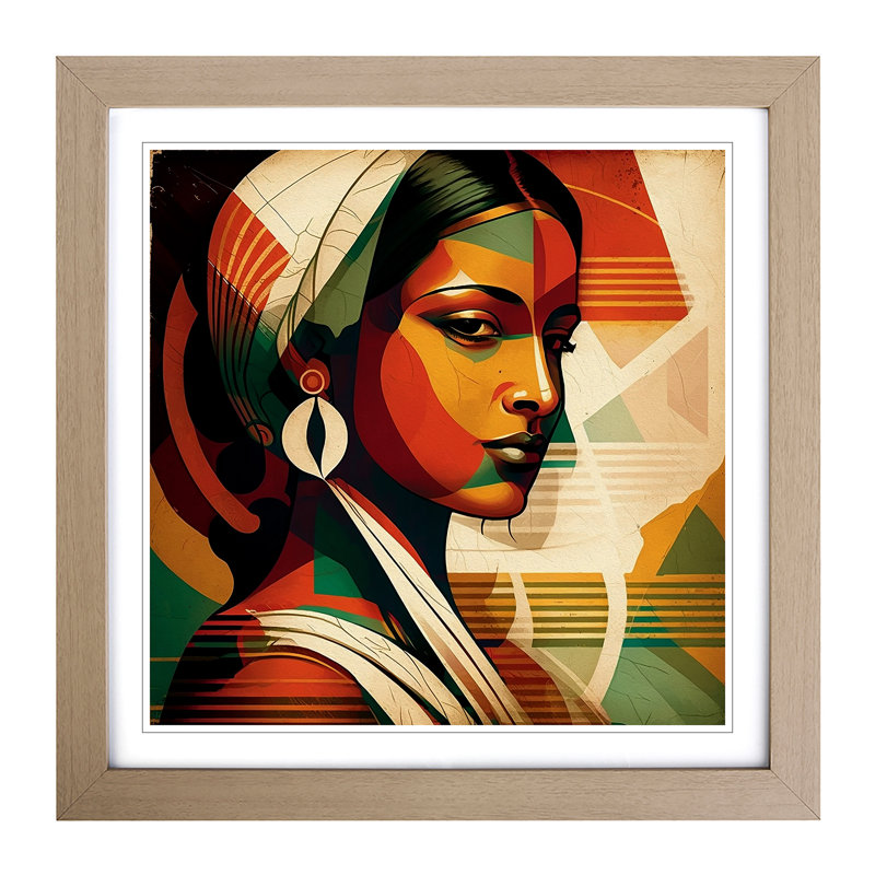 Indian Woman Constructivism - Single Picture Frame Print on Wood, Oak