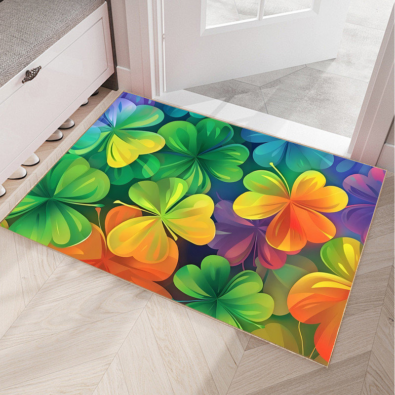 Non-slip Door Mat Entrance Mat, St. Patrick's Day Outdoor Doormat, Clover 02, 24"W X 36"L