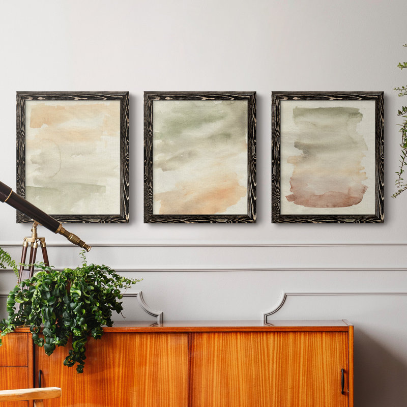 «Garden Treillage Blueprint I», ensemble de 3 peintures sur toile encadrées, Noir, H 24 po x l 36 po x P 1,5 po