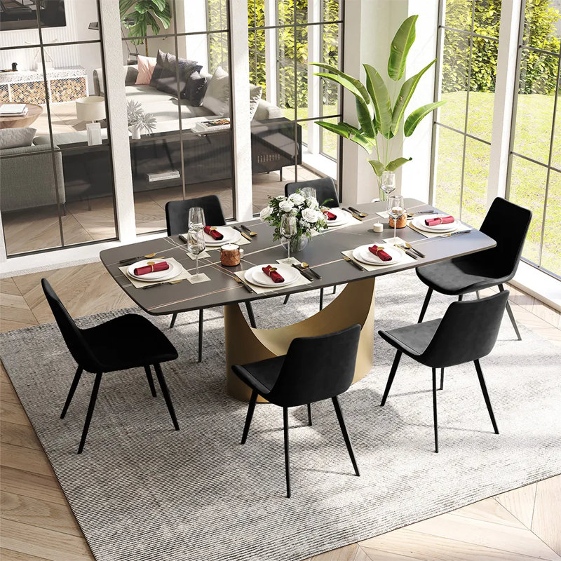 Modern Dining Chairs Set, Upholstered PU Leather Kitchen Side Chairs With Metal Legs, Black