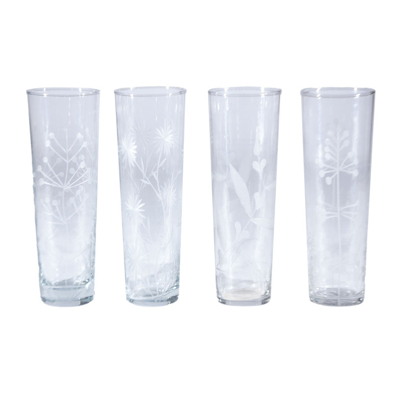 4-Piece 8-Ounce Hand-Blown Drinking Glass With Etched Botanicals