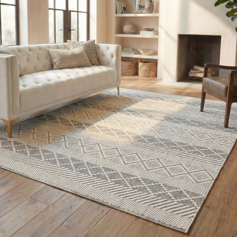 Tapis géométrique en laine tissé à la main Serafin Natura, Rectangle 8 pi x 10 pi