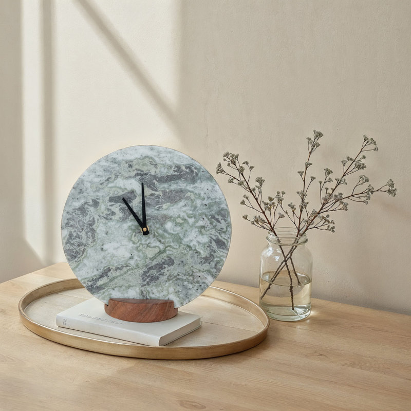 Marble Clock on Acacia Wood Base