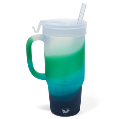 Silipint: Humbler 32 oz - Mountain Air - Gobelet à poignée en silicone, couvercle et paille, tasse incassable