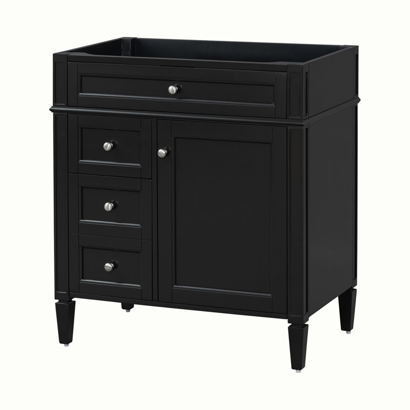 Meuble-lavabo moderne sans lavabo supérieur, avec 2 tiroirs et un tiroir basculant, Noir, noir, noir, noir