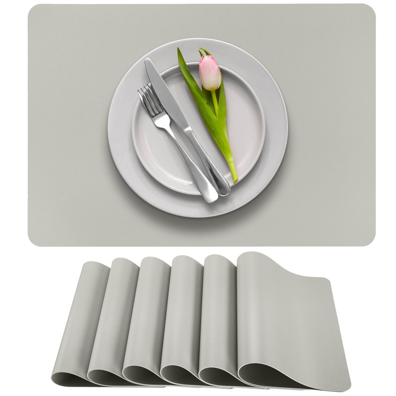 Faux Leather Rectangle Placemat, Solid Silver