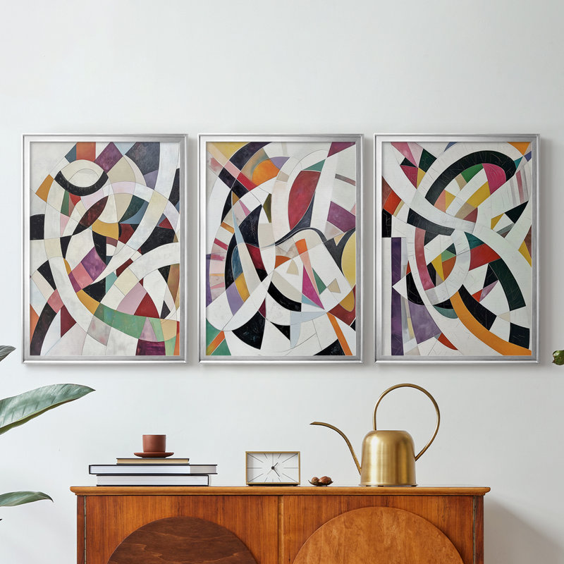 ABSTRACT Series LV III - Toile tendue avec châssis sur mesure - 3 pièces, Argent argent, H 21 po x l 30 po