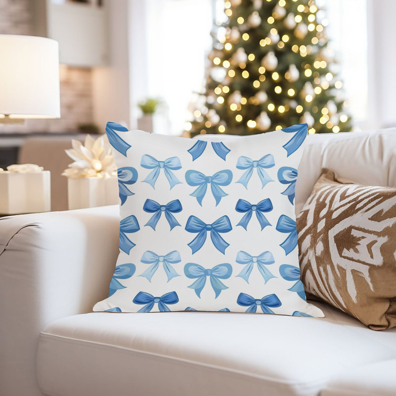 Blue Ribbons Pattern Pillow Cover, 20"H x 20"W