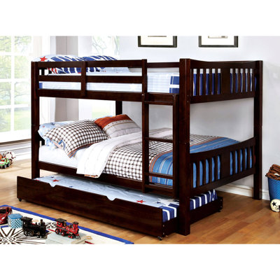 Full Over Bunk Bed With Transitional Atmosphere, Solid Wood Makeup, Attached , Dark Walnut Glare, Rails With Lock Joint, Trundle Feature Aesthetic, Foundation, Glow, And