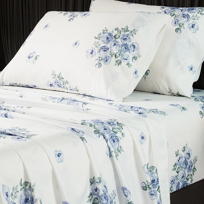 Hyprest Sheets, Soft Breathable Farmhouse Bed Sheet Sets, Deep Pocket Sheets, Queen Sheet Set, Blue Floral