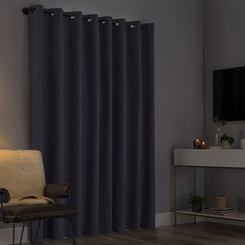 Tyrell Tonal Texture Draft Shield Fleece Insulated 100% Blackout Grommet Curtain Panel, Navy Blue, 50" W x 96" L
