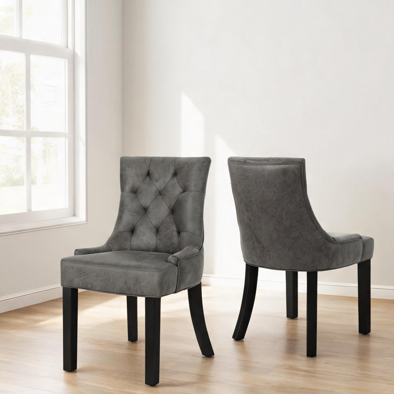 Ensemble de 2 fauteuils modernes avec dossier capitonné, revêtement en microfibre ardoise et pieds en bois massif, sièges de salle à manger