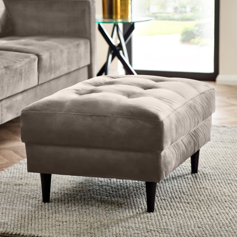Jodi Velvet Footstool - Upholstered Modern Retro Fabric Stylish & Contemporary, Mink