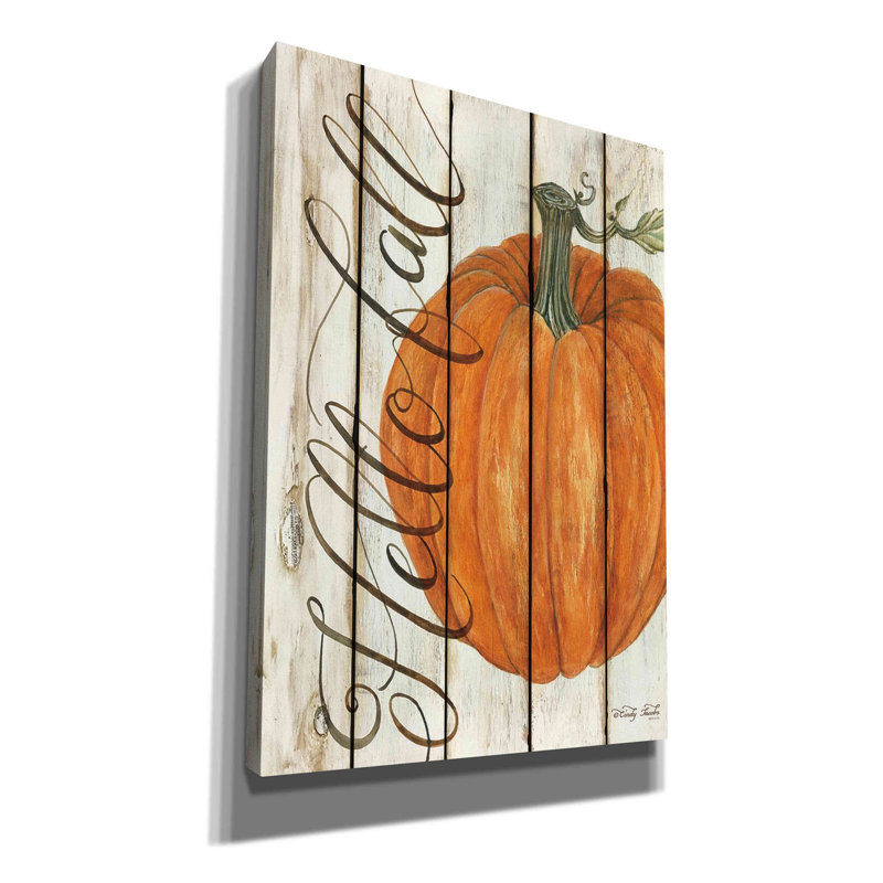 «Tycho Hello Fall Pumpkin On Shiplap on Canvas» par Cindy Jacobs, reproduction, H 26 po x l 18 po x P 0,75 po