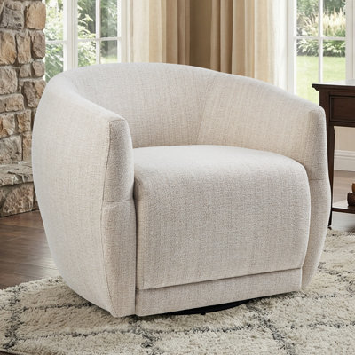 33.5" Wide Chenille Swivel Barrel Chair, Upholstered 360° Rotating Armchair, No Assembly Required