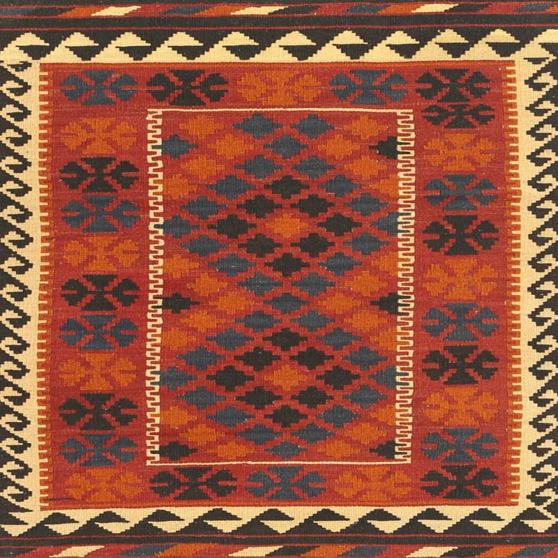 Tapis rouge / noir / orange Southwestern, Carré 8 pi